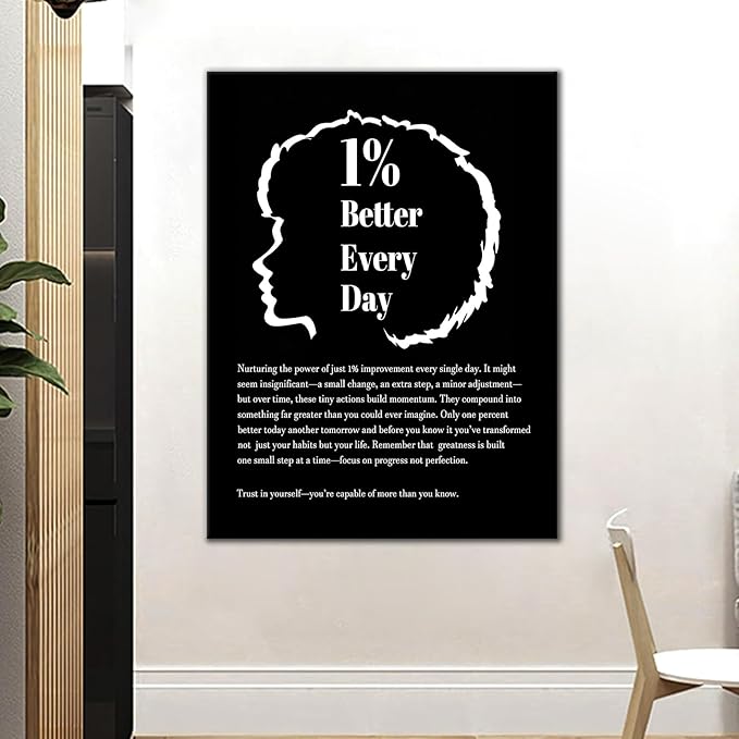 Motivational Wall Art Decor Growth Quote 1% Better Every Day for Entrepreneur Positive Picture Printing Encouraging for Modern Home Living Room Gym School Artwork Stretched and Framed [30''Wx40''H]