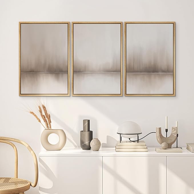 SIGNWIN Framed Canvas Print Wall Art Set Foggy Forest Reflection Tranquil Neutral Abstract Landscape Illustrations Modern Art Decorative Abstract for Living Room, Bedroom, Office - 24"x36"x3 Natural