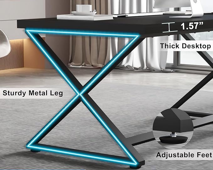 IBF Black Desk, Modern Computer Desk for Writing Study, Industrial Simple Home Office Work Desk in Bedroom, Wood Metal Pc Gaming Laptop Workstation Executive Computer Table, Black Oak, 60 Inch