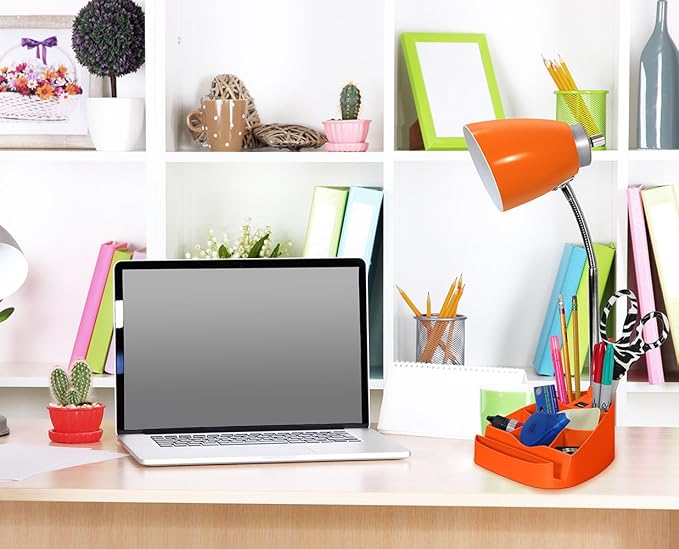 Limelights LD1056-ORG Desk Lamp Organizer with iPad Tablet Book Stand and USB Charging Port, Orange