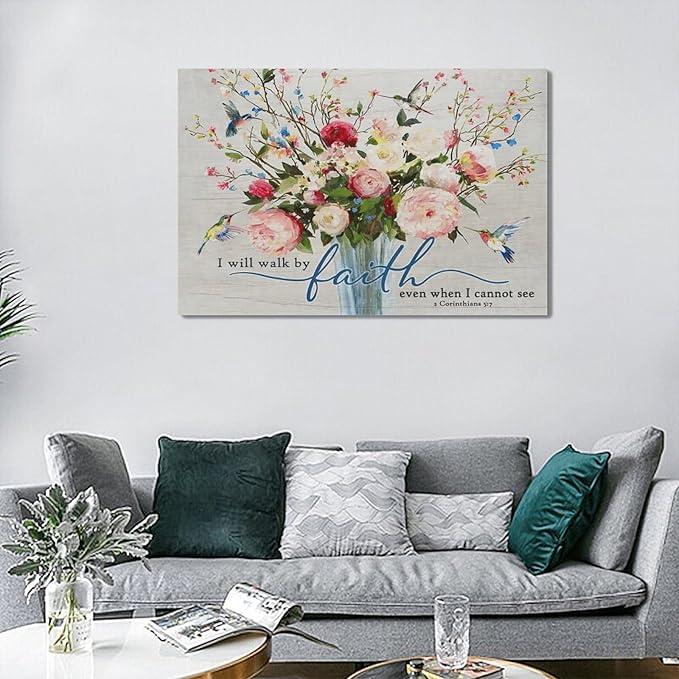 Christian Wall Art Bible Verses Pictures Wall Decor Rustic Floral Canvas Country Flower Print Painting Modern Home Artwork for Bathroom Bedroom Living Room Office Framed 24"x16"