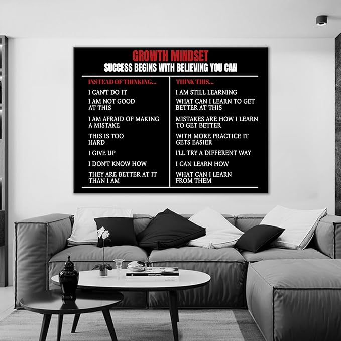 Growth Mindset Motivational Canvas Office Print Print Wall Art Inspirational Picture Wall Decor Inspiring Painting Artwork for Living Room School Office Gym Stretched and Framed [30''Wx 40''H]