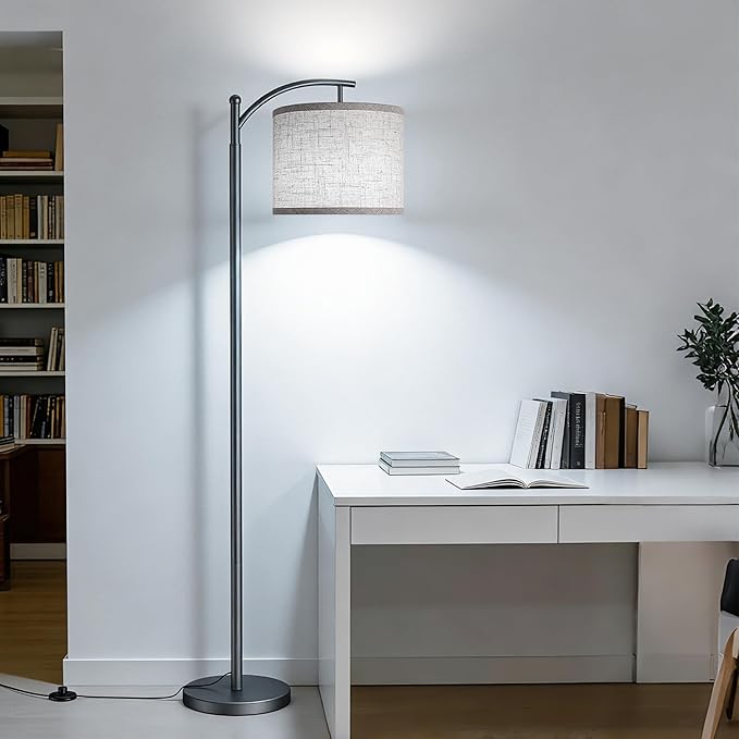 ROTTOGOON Floor Lamp for Living Room with 3 Color Temperatures LED Bulb, Standing Lamp Tall Industrial Floor Lamp Reading for Bedroom, Office (9W LED Bulb, Beige Lampshade Included) -Grey
