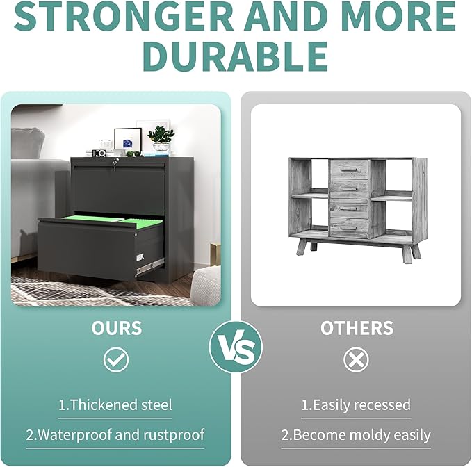 AQY 2 Drawer File Cabinet with Lock,Metal Black Lateral File Cabinets for Home Office,Steel Wide Filing Organization Storage Cabinets for Hanging Files Letter/Legal/F4/A4 Size(Black)