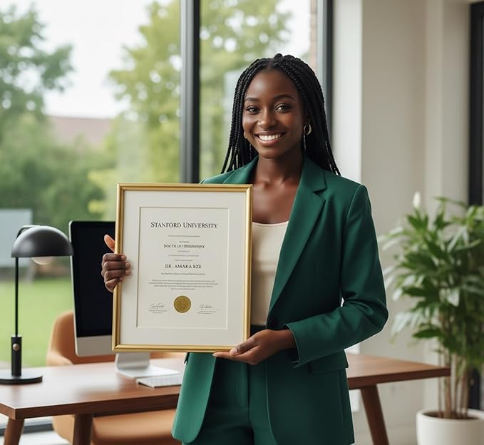 Diploma Frame Honey Oak with Navy Blue Over Gold Double Mat - Fits 11.69 x 8.27 A4 Certificate Wall Display Made in the USA