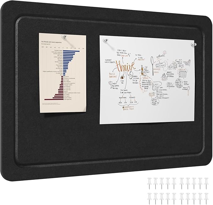 Lifewit Cork Board Alternative, 22.4"x 14.8" Bulletin Board with Self-Adhesive, Foldable Decorative Felt Pin Board Vision Board Message Board with 20 Pushpins for Office Wall Decor, Room Decor, Black