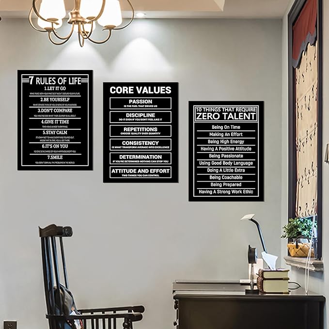 Inspirational Painting Wall Art 3 Pieces Canvas Print Office Wall Decor Poster Inspiring Ten Things That Require Zero Talent Pictures Print Artwork for Bedroom Gym Office Framed [36''Wx 16''H]