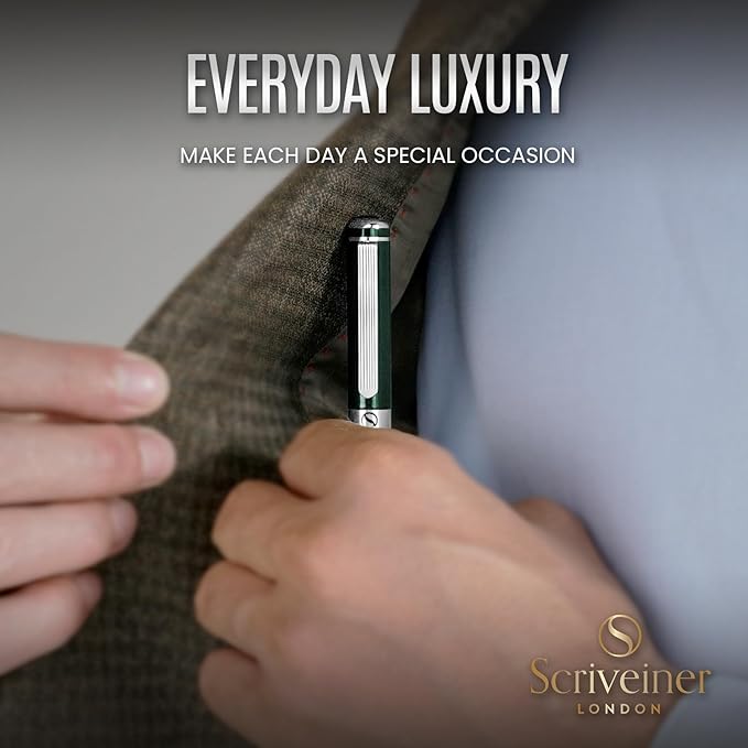 Scriveiner Personalized British Racing Green Ballpoint Pen - Stunning Green Lacquer Luxury Pen with Chrome Finish, Schmidt Ink Refill, Engraved Ball Point Gift Set for Men & Women, Custom Engraving