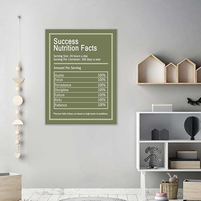 Motivational Canvas Wall Art Office Decor Nutrition Facts Inspirational Entrepreneur Quotes Poster Print Wooden Framed Painting Artwork for Modern Home Bedroom Kitchen Gym Ready to Hang [18''Hx24''W]