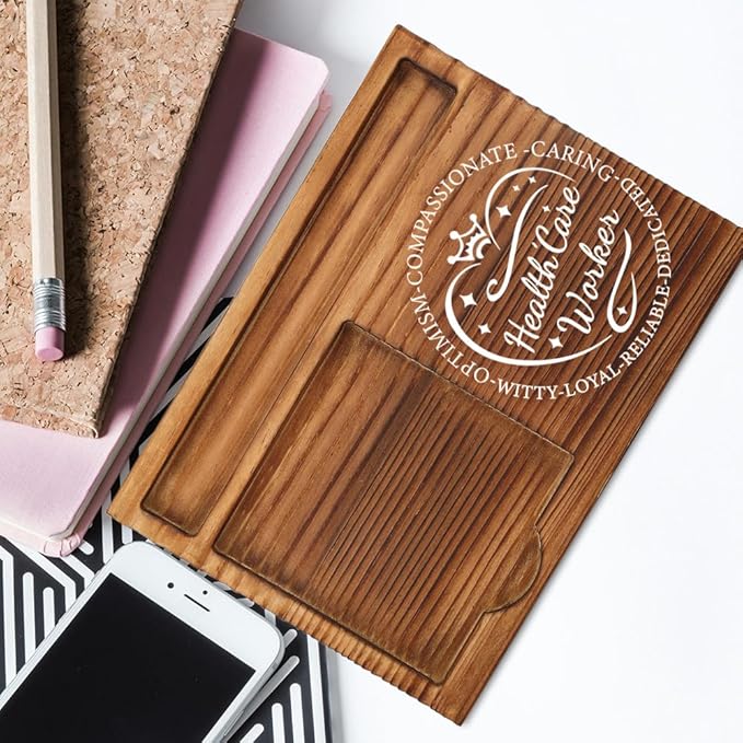 THRXOBN Desk Organizer for Healthcare Workers & Medical Professionals - Natural Wood with Slots for Notes, Pens, and Small Office Supplies – Stylish & Practical Workspace Solution,WSH20