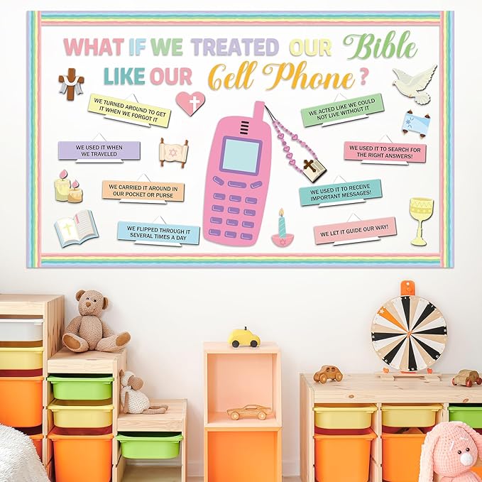 Religious Bible Bulletin Board Set Cell Phone Cutouts Christian Bible Classroom Bulletin Board Decoration Inspirational Christian Jesus Theme Cut Outs for Sunday vbs Church School Classroom Supplies