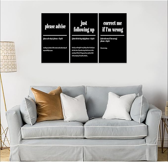 3 Piece Inspirational Canvas Wall Art, Quotes "Please Advise - Just Following up - Correct me if I'm Wrong" Motivational Print Pictures Office Decor, Framed Artwork for Home Wall Decor (36"Wx18" H)
