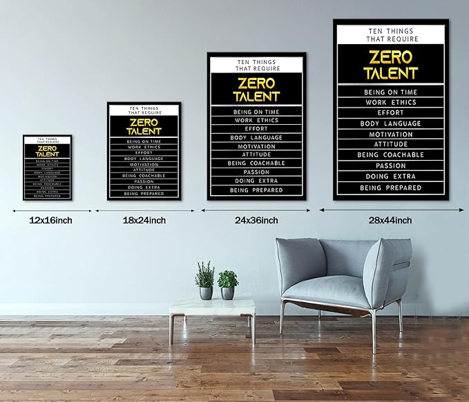 Yatsen Bridge Motivational Office Canvas Wall Art Positive Quotes Ten Things That Require Zero Talent Inspirational Painting Wall Decor Artwork Wooden Framed Ready to Hang - 12”W x 16”H