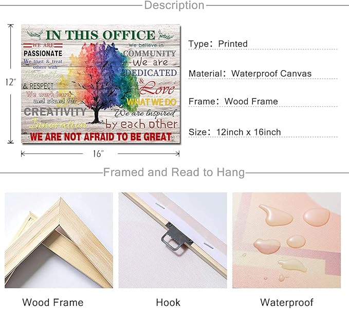 Motivational Wall Decor Art In This Office Watercolor Tree Painting Wonderful Canvas Painting Inspirational Quotes Wall Art for Study Room Home Office Decoration 12x16 inches Framed Hanging Artwork