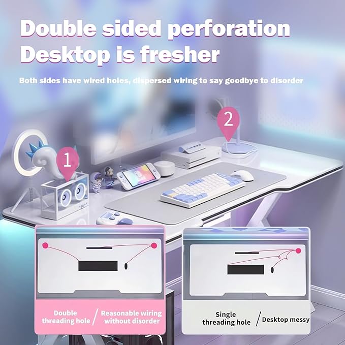 Large Gaming Desk, K-Shaped PC Gaming Table for Home Office, Ergonomic Computer Desk, Space-Saving, Easy Assembly (White 32 Inch)