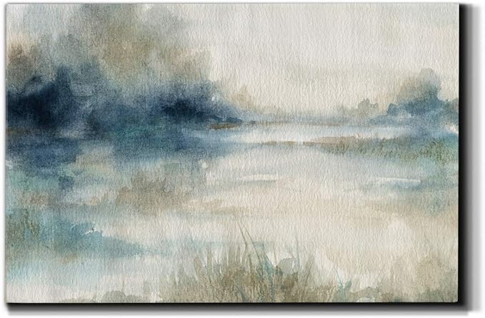 WEXFORD HOME Landscape Wall Art Premium Gallery Wrapped Canvas Abstract Ocean Forest Modern Artwork Decoration for Living Room Kitchen Bathroom Office, Ready to Hang, Still Evening Waters II