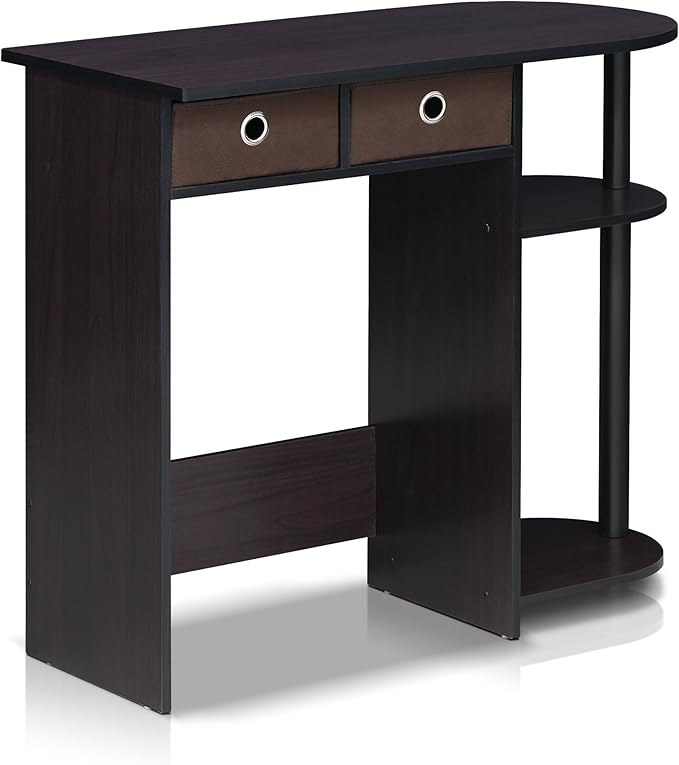 Furinno GO GREEN Desk, 31.5" Wide Gaming Desk with 2 Side Shelves and Storage Bins, Computer Desk, Office Desk for Home Office, Study Room, Dorm, Bedroom, Dark Walnut