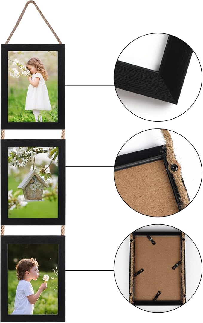 Lavezee 5x7 Picture Frames Collage Wall Decor, Black 6 Opening 5 by 7 Vertical Picture Frame for Wall Hanging, Multiple 5 x 7 Frames for Wedding Birthday Thanksgiving Mother's Day