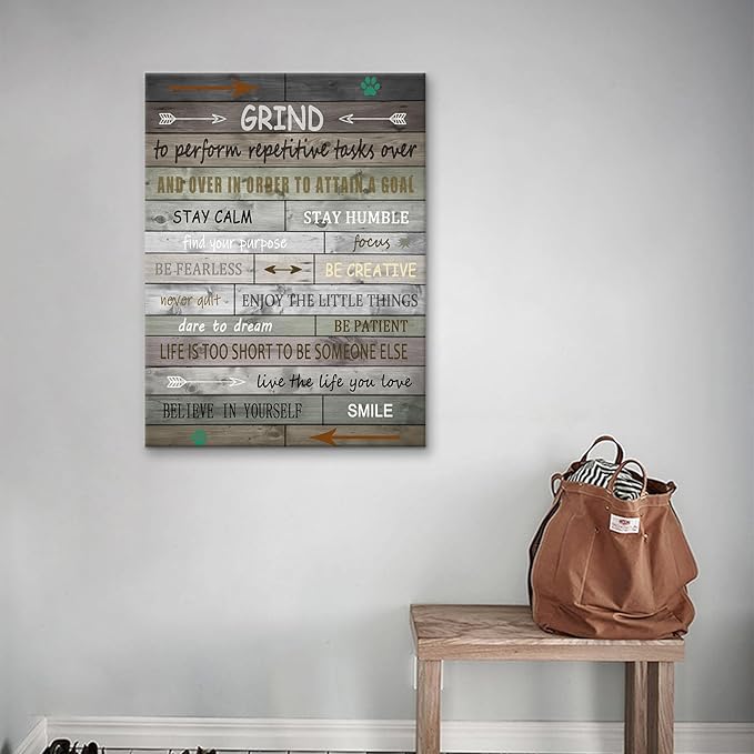 Motivational Canvas Poster Wall Art Inspirational Grind Entrepreneur Quote Picture Print Positive Signs Poster for Modern Bedroom Office Workplace Wall Decor Stretched and Framed [18''Wx24''H]