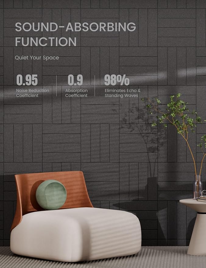 Bumusty Large Cork Board Alternative-48 x 36" Felt Bulletin Board Tiles, with 30 Pushpins, 70 Adhesive Tabs, 12-Pack Slat Wall Paneling, Cork Boards for Office Push Pin Board Felt Board-Charcoal Gray