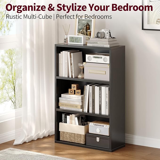 ALISENED 3-Tier Shelf Bookcase, Open Storage Bookshelf, 23.6“ × 9.4” × 35.2“, Storage Organizer Shelving for Home Office, Livingroom and Bedroom,Black