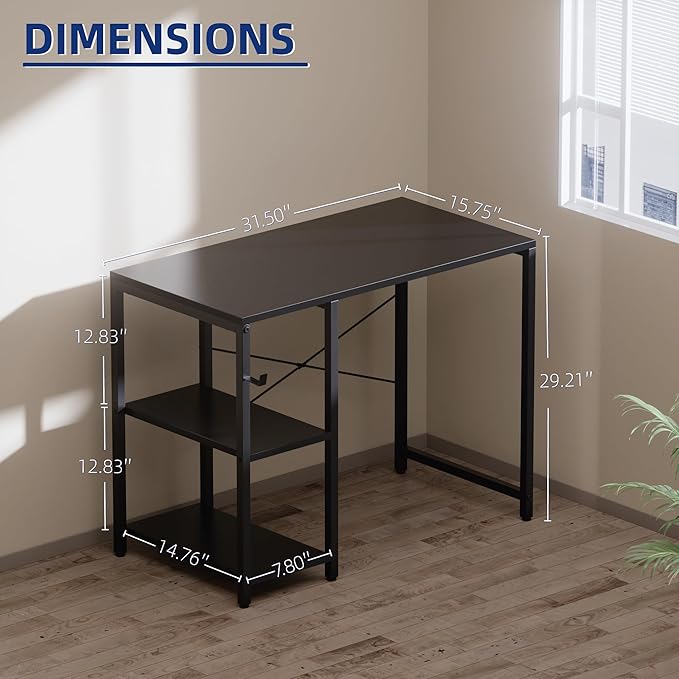 Pamray 32 Inch Small Computer Desk with Shelves, Home Office Desk with Headphone Hook for Bedroom, Study Writing PC Table for Small Spaces, Marble