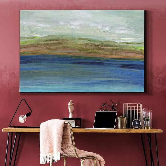 Landscape Wall Art Premium Gallery Wrapped Canvas Abstract Ocean Forest Modern Artwork Decoration for Living Room Kitchen Bathroom Office, Ready to Hang