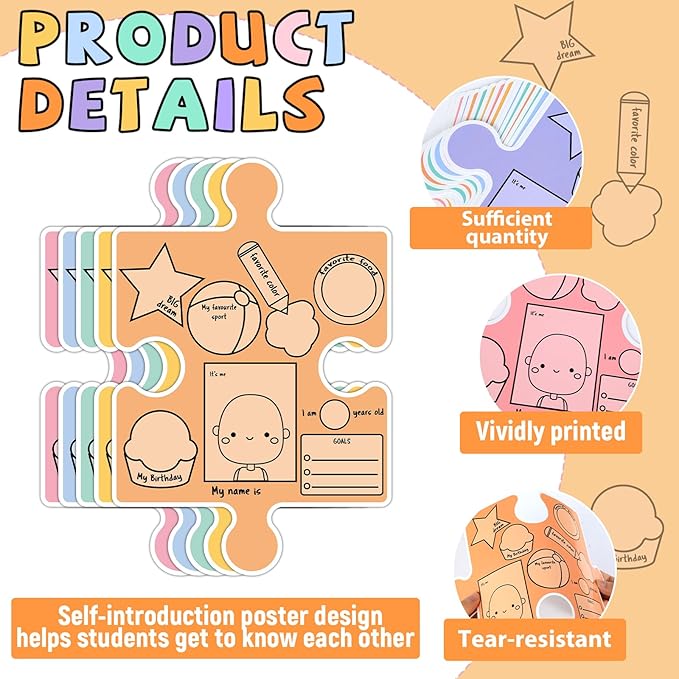 Pieces of Us Bulletin Board Set Puzzle Self-introduction Themed Classroom Bulletin Board Decorations All About Me Cutouts Classroom Decorations for Back to School Office Home Chalkboard Decor W