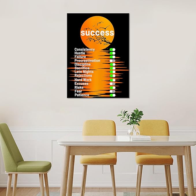 Motivational Canvas Wall Art Office Decor Inspirational Entrepreneur Quotes Poster Print Moonlight Picture Painting Wall Decor for Modern Home Bedroom Classroom Gym Stretched and Framed [18''Hx24''W]