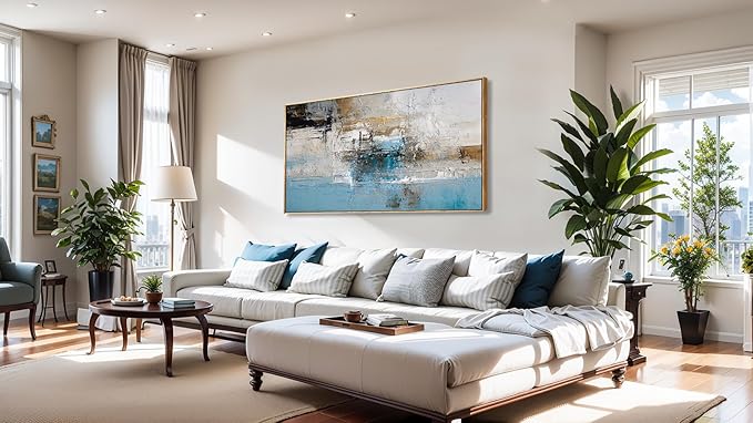 Wall Art Abstract Canvas Painting Blue Fantasy Colorful Wall Decor Modern Artwork for Living Room Bedroom Dining Room Home Office Decor 20"x40" with Framed