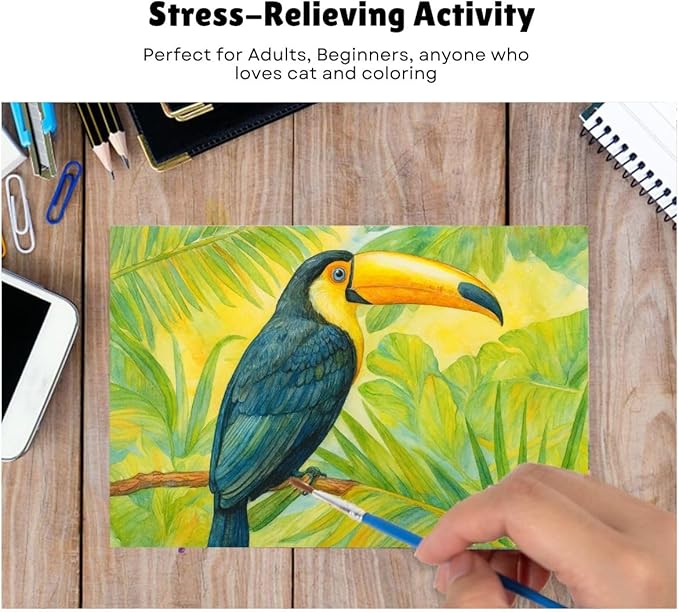 Artwink Watercolor Coloring Cards – Bird Theme, 15 Sheets (5x7 Inches, 300gsm), Works with Watercolor, Colored Pencils, or Markers, Great for Coloring Book Lovers & Watercolor Painting Practice