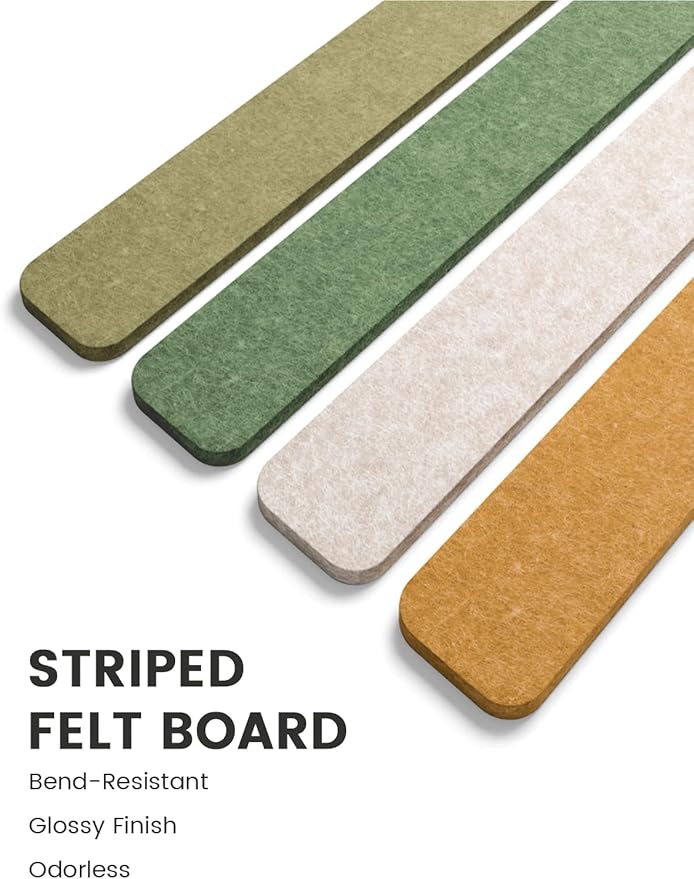 Cork Board Alternative Felt Strip Board 8-Pack 13"x2", Office Pin Board with 50 Push Pins, Adhesive Install for Bedroom Door & Home Office(Olive Grove)