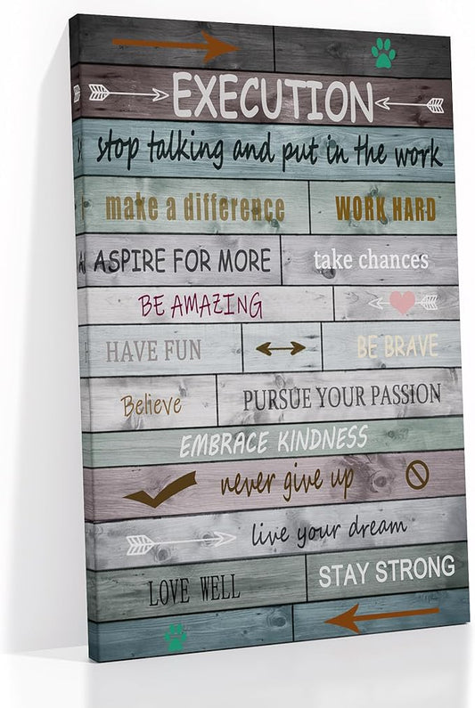 Inspirational Canvas Poster Print Wall Art Office Decor Motivational Quotes Picture Painting Artwork for Modern Home Living Room Classroom Workplace Wall Decoration Stretched and Framed [24''Wx36''H]
