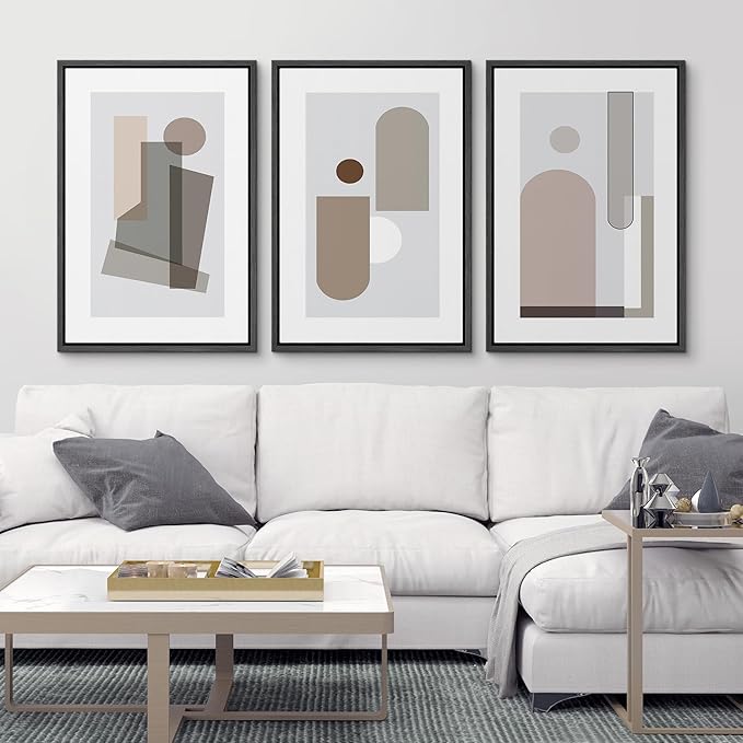 SIGNFORD Framed Wall Art Print Set Small & Large Transparent Polygons Abstract Shapes Digital Art Modern Art Contemporary Colorful for Living Room, Bedroom, Office - 16"x24"x3 Black