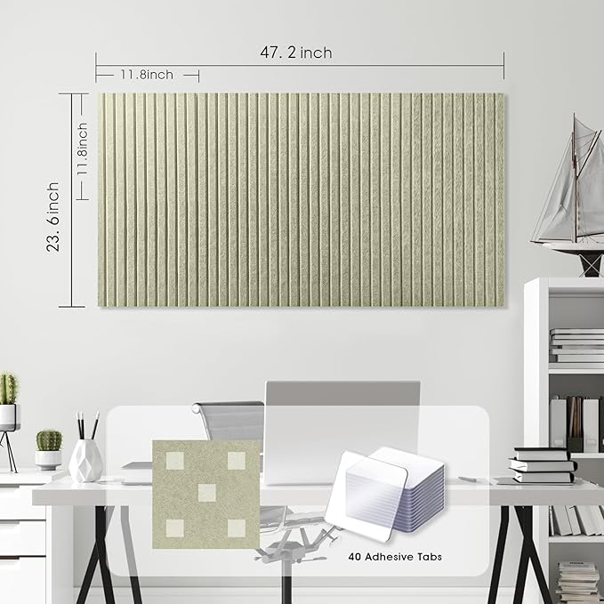 Large Cork Board for Office, 8 Pack Felt Wall Tiles with Slat Wall Paneling and Safe Removable Adhesive Tabs, Felt Bulletin Board Pin Board Cork Boards for Walls - Sage Green
