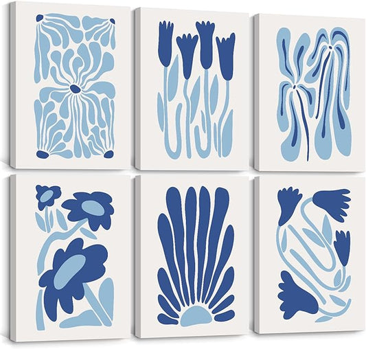 Matisse Flower Wall Art Prints Blue Abstract Wall Decor Aesthetic Matisse Canvas Wall Art Picasso Gallery Posters Matisse Preppy Pictures Flower Paintings for Bathroom 12x16 Inch Set of 6 Ready to Hang