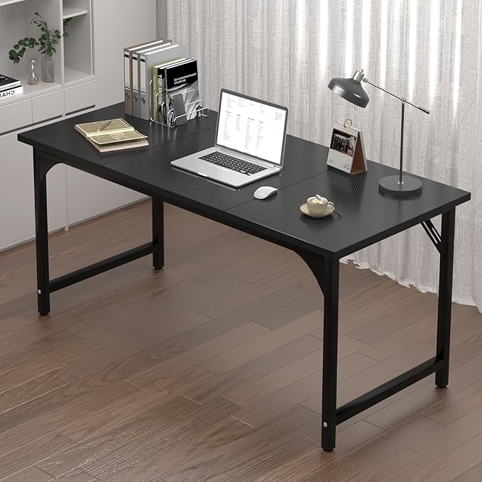 Computer Desk, 55 Inch Home Office Desks, Office Desk for Gaming Writing Study Work, Study Table with Large Legroom, Computer Desk with Metal Frame, Modern Simple Home Office Desk for Bedroom