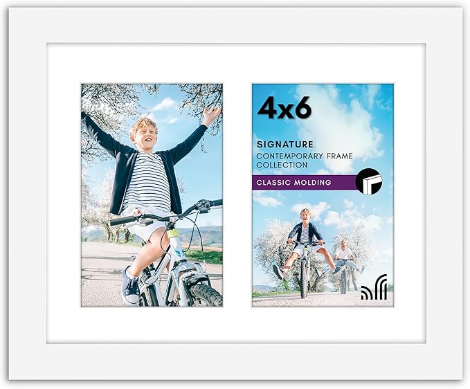 Americanflat 4x6 Double Picture Frame with Shatter-Resistant Glass - Fits Two 4x6 Photos or Use as One 8x10 Picture Frame - Signature Collection - Collage Frames for Tabletop and Wall - White