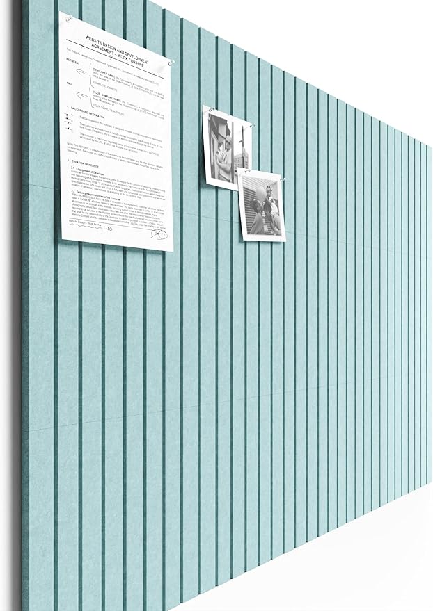 Bumusty Large Cork Board Alternative-48 x 36" Felt Bulletin Board Tiles, with 30 Pushpins, 70 Adhesive Tabs, 12-Pack Slat Wall Paneling, Cork Boards for Office Push Pin Board Felt Board-Aqua Blue