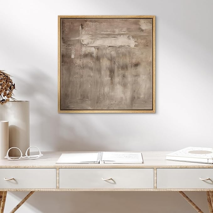 SIGNWIN Framed Canvas Print Wall Art Warm Taupe Misty Neutral Abstract Illustration Modern Art Decorative Nordic Minimal Calm/Zen for Living Room, Bedroom, Office - 16"x16" Natural