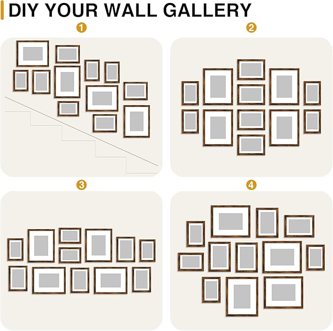 decorUhome Assorted Picture Frames Collage Wall Decor for Photo Gallery Display Set of 12 Including Four 8x10 / Four 5x7 / Four 4x6 for Family Wall Decor, Distressed Brown, 12 Pack