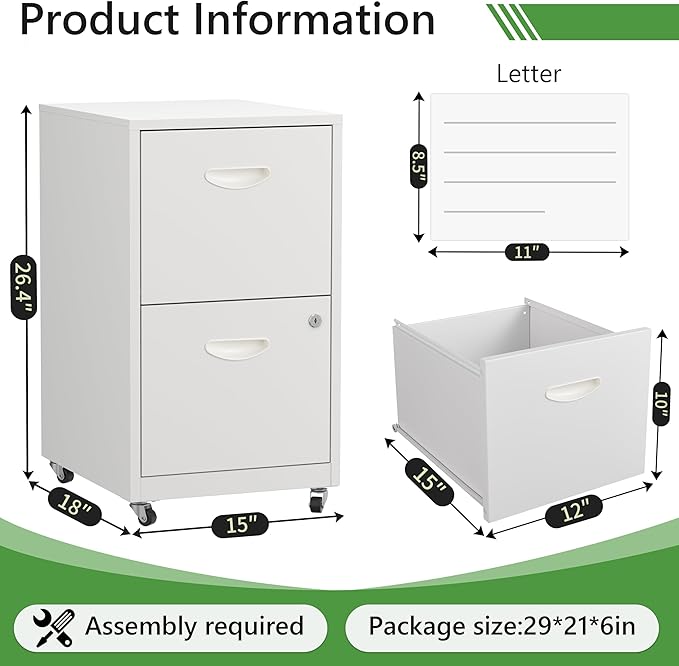 2 Drawer Rolling File Cabinet with Lock,Filing Cabinets for Home Office,Two Drawer File Cabinet, Mobile Under Desk Cabinets,Black Printer Stand with Wheels Fit Letter/A4,Assembly Required