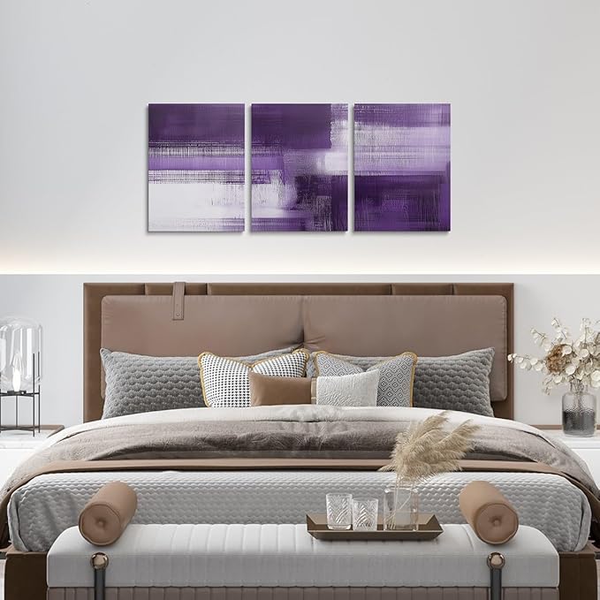 jejeloiu Purple Abstract Art 3 Piece Canvas Wall Art for Living Room Bedroom Modern Art Picture Wall Decor 12"x16"x3pcs Abstract Oil Painting Office Decorations Artwork Posters