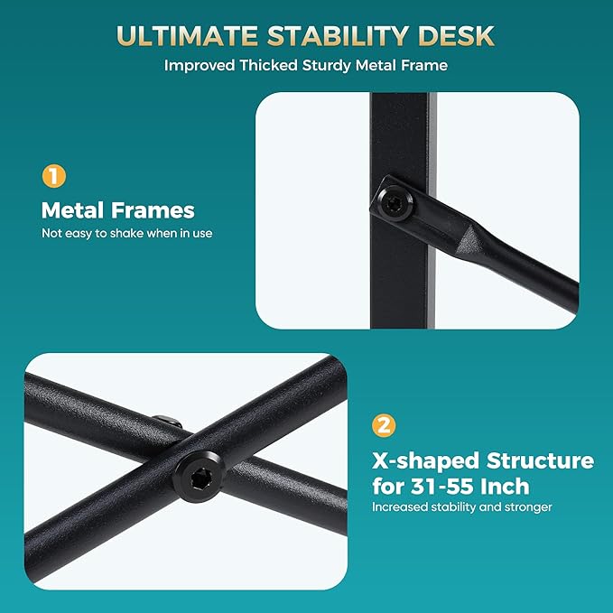 DUMOS 47 Inch Computer Desk for Home Office, Modern Study Work Table Simple Style for Bedroom, Writing Desks with X-Shaped Reinforcement, Wood White