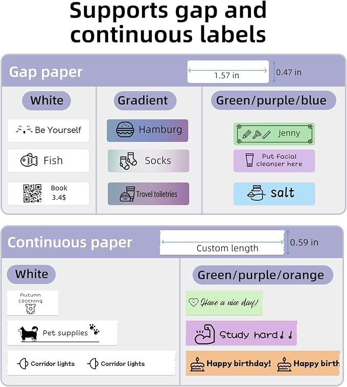 ORGSTA S001 Label Maker Machine with Tape, Bluetooth Label Maker for Home and Office Organization, Thermal Label Printer Mini Labeler with 3 Roll Continuous Label Tapes - Purple