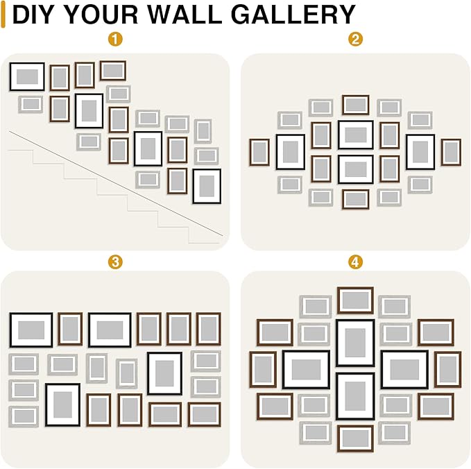 decorUhome Assorted Picture Frames Collage Wall Decor for Photo Gallery Display Set of 20 Including Four 8x10 / Eight 5x7 / Eight 4x6 for Family Wall Decor, Black/Brown/Grey, 20 Pack