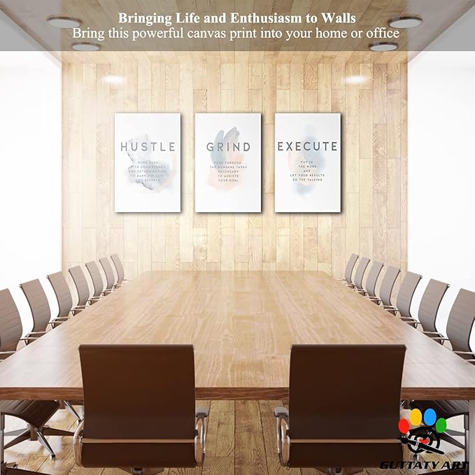 Office Wall Art - 3 Panel Motivational Wall Art, Inspirational Quotes Canvas Art for Home Office Wall Decor, Positive Quotes Wall Decor, Entrepreneur Grind Hustle Execution Poster Frame (24”x36”x3Pcs)
