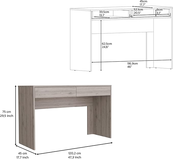 Computer Desk with Two Drawers Writing, Light Gray