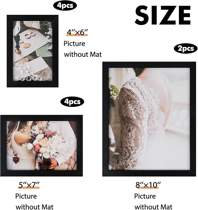 Fixwal Black Picture Frames, 10 Pack Collage Picture Frame Set for Wall Gallery Wall Frame Set, Hanging or Tabletop Display Multi Sizes Photo Frames Including 8x10, 5x7, 4x6