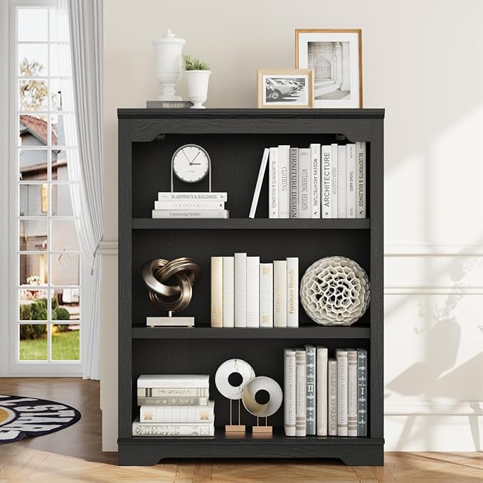 HIFYOBRO 3 Tier Bookshelf and Bookcase, 31.5" Wide Wooden Book Shelf, Freestanding Open Display Storage Bookshelves for Study Room, Home Office, Living Room